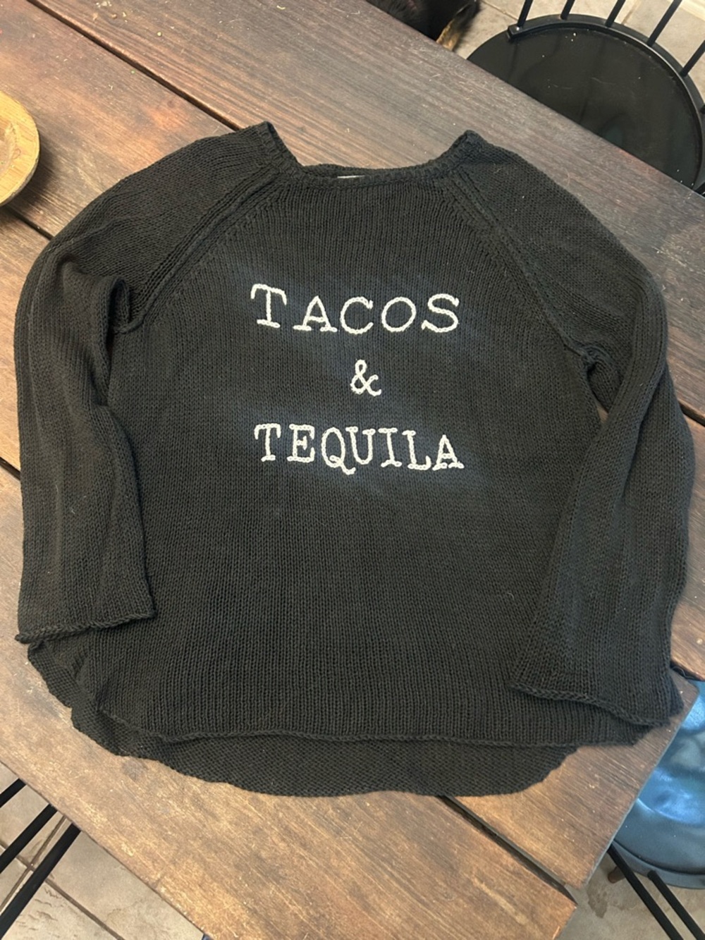 Wooden Ships TACOS & TEQUILA Black Embroidered Sweater